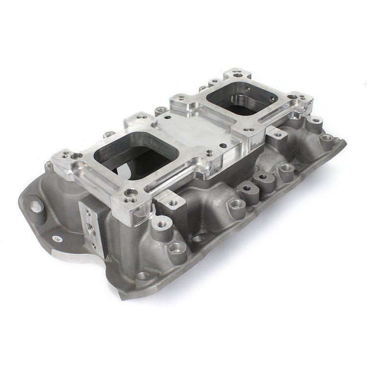 Ford 302 351C Cleveland 3V 4V w/Tongues Open Intake Manifold w/Dual Carb Adapter