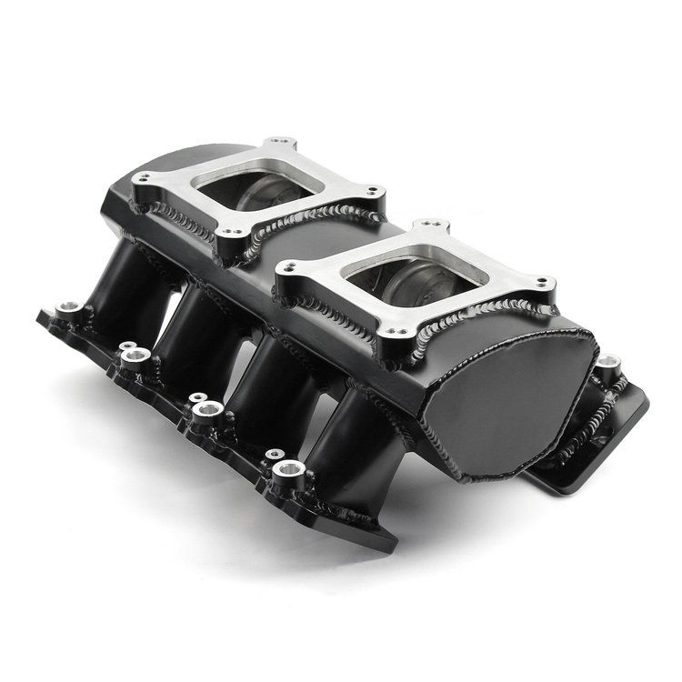 PCE148.1106 Chevy GM LS7 Fabricated EFI Twin Throttle Body Intake Manifold Black