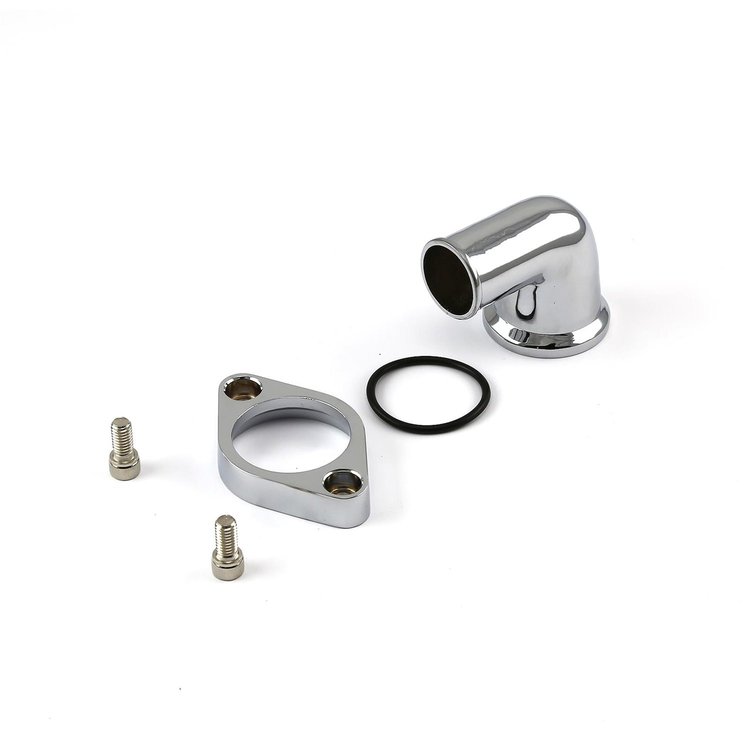 Chevy SBC 350 90 Degree Swivel Aluminum Thermostat Housing Water Neck Chrome