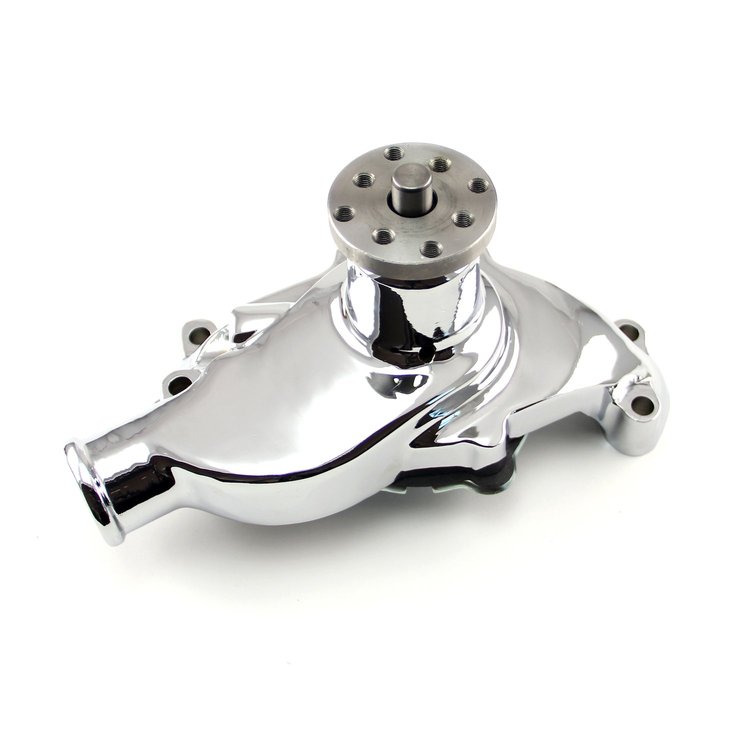 PCE195.1001.03 High-Volume Mechanical Water Pump Short SBC 350 w/o Heater Port [Chrome]