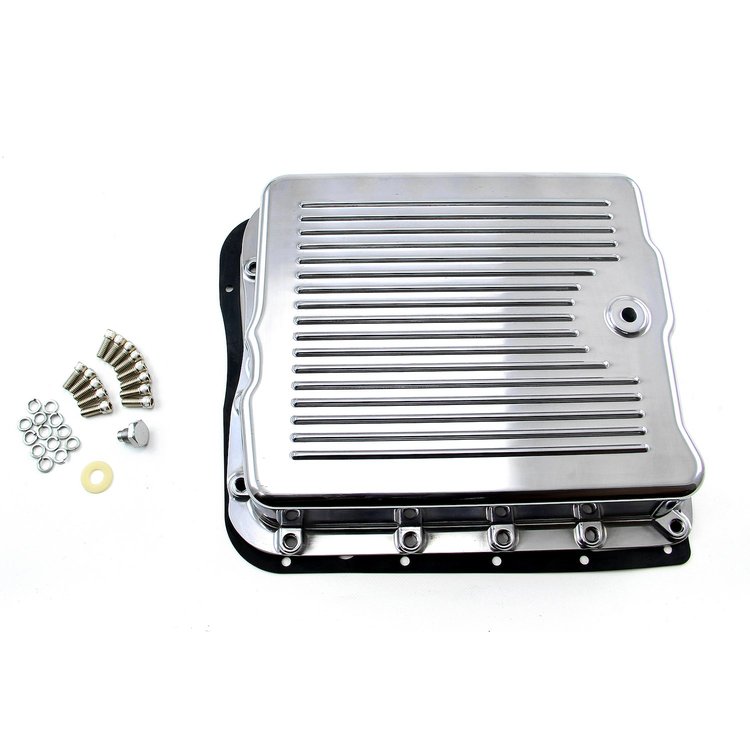 Turbo 700R4 Finned Aluminum Transmission Oil Pan Set Polised w/Bolts / Gasket