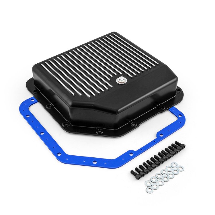 PCE221.1024 Black Finned Extra Capacity Aluminum Transmission Oil Pan for GM Turbo TH350