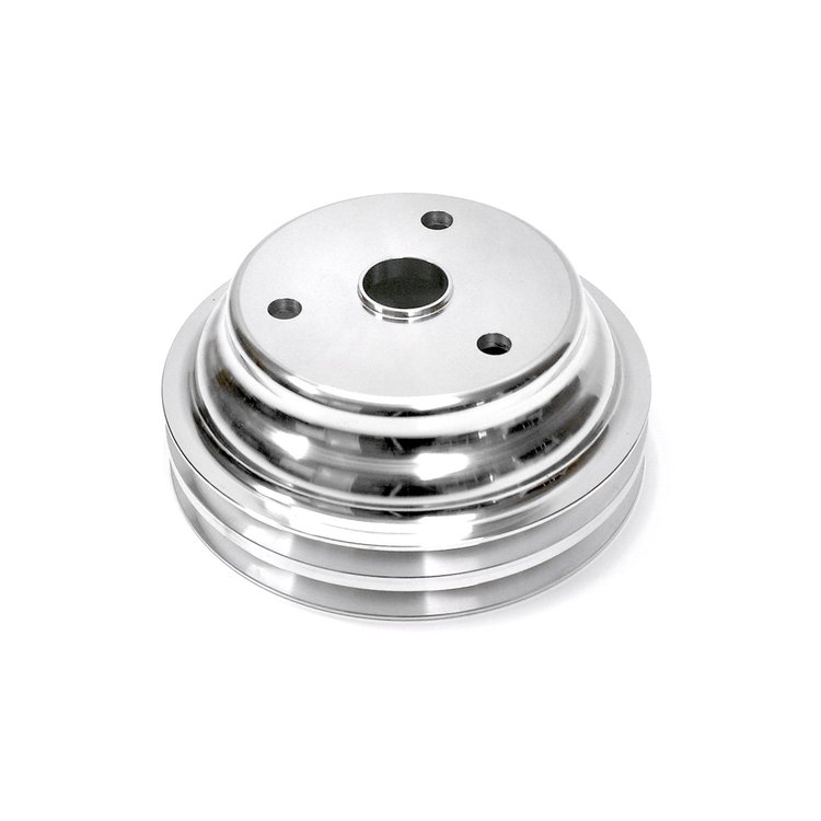 Crankshaft Pulley Small Block Chevy 350 Long Water Pump Swap 2 Groove V-Belt 6.6" Billet Aluminum