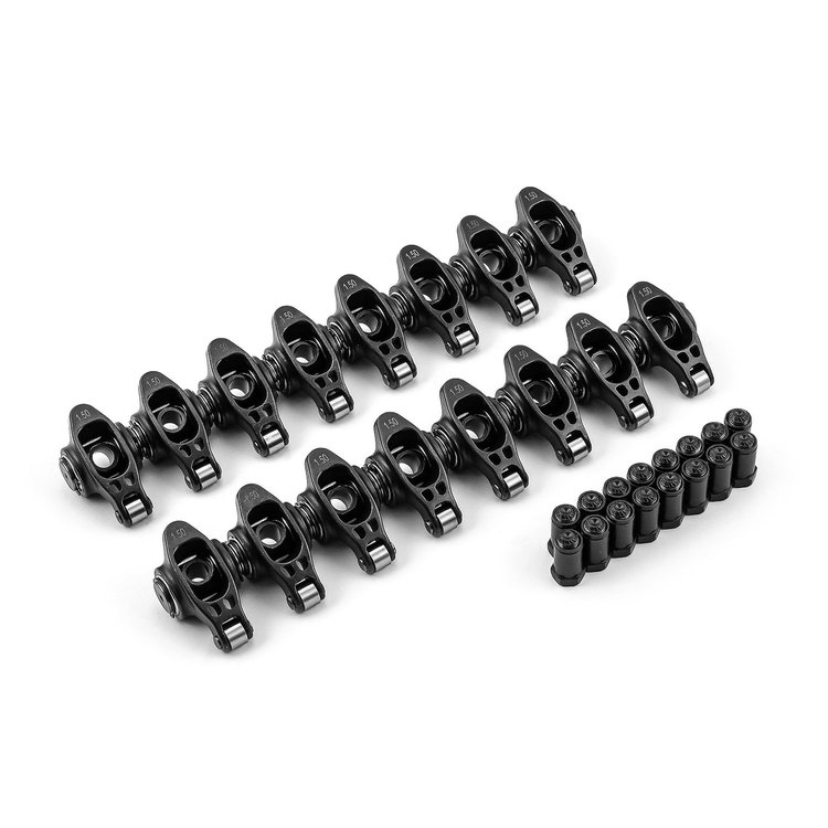 SuperStreet Ultra Black Roller Rocker Arm Set Small Block Chevy 350 [1.5 Ratio] 7/16 in. Stud