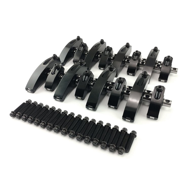 PCE261.1244.02 Ford 429 Boss 1.73 Ratio Aluminum Shaft Roller Rocker Arms Set Black