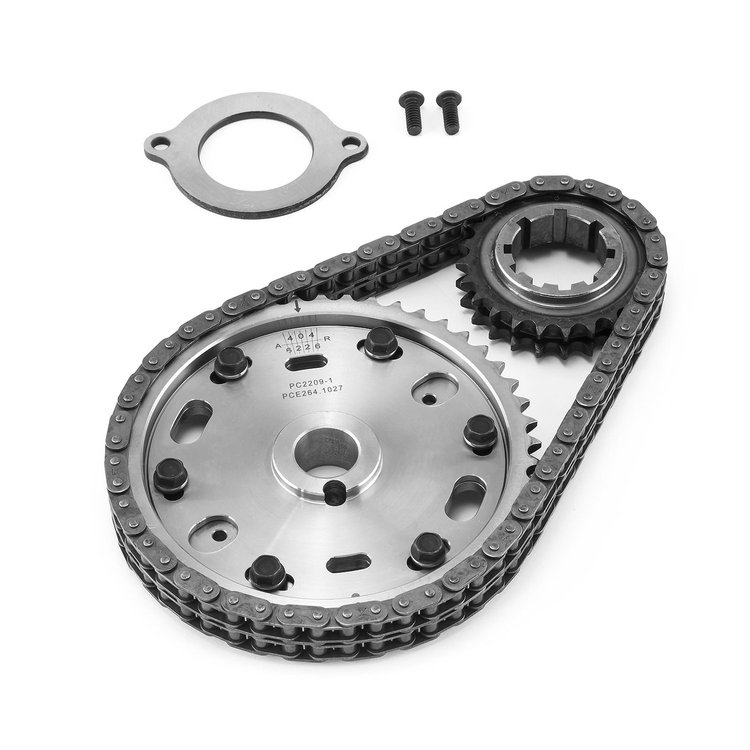 PCE264.1027 Ford 302 351C Cleveland Double Roller Adjustable Billet Steel Timing Chain Kit