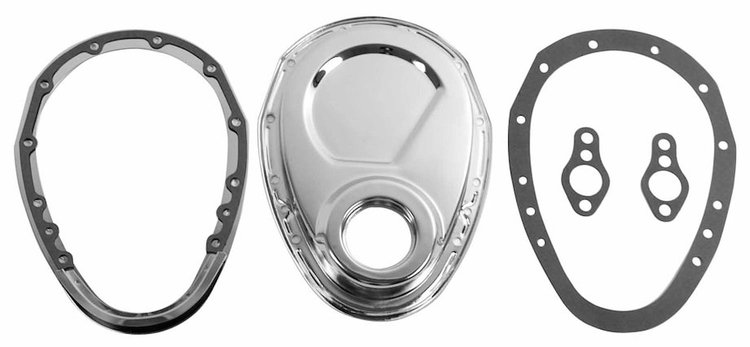 Chevy SBC 350 Steel Plated 2Pcs Timing Chain Cover / Gaskets Chrome