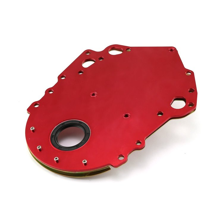 FORD 351C 2-PIECE BILLET TIMING CHAIN COVER RED W/ REMOVABLE FRONT PLATE