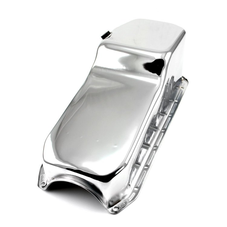 PCE300.1028 Steel Oil Pan, Small Block Chevy 350, Rear Sump [Chrome]