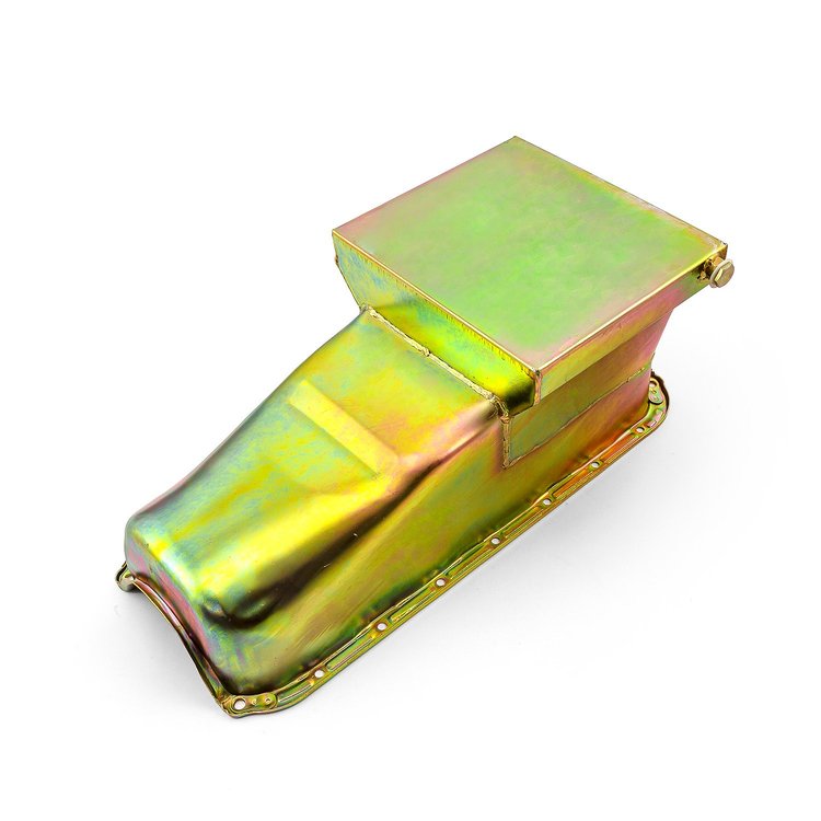 PCE300.1058.01 Drag Race Oil Pan for 1955-1979 Small Block Chevy 350, Rear Sump [Zinc]
