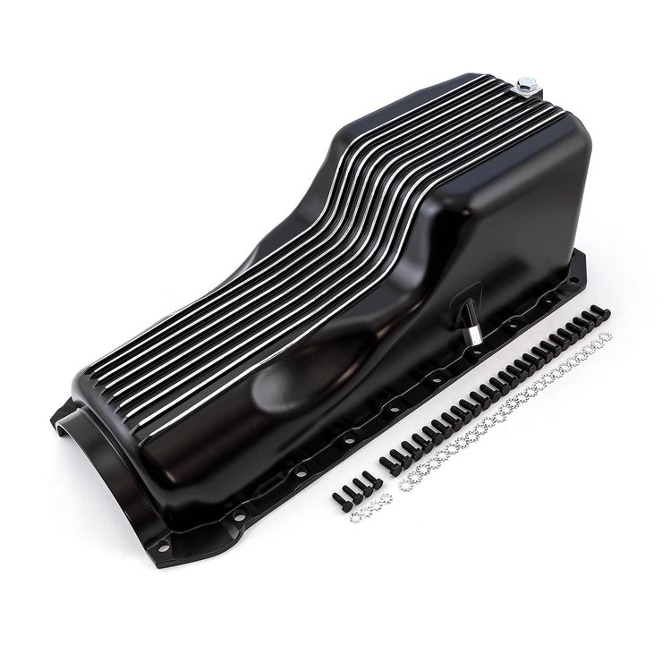 PCE300.1090.02 Finned Aluminum Oil Pan for 1965-1990 Big Block Chevy [Black]