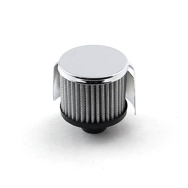 Chrome Valve Cover Open Filter Element Breather - w/Hood 1 3/8 Clamp On