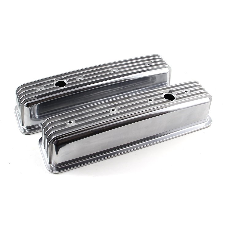 Cast Aluminum Valve Covers Small Block Chevy 350 - Polished Finish