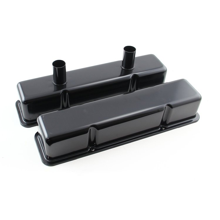 Chevy SBC 350 Black Steel Circle Track Valve Covers - Tall