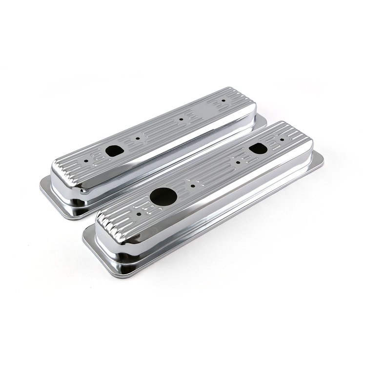 Center Bolt Stamped Steel Valve Cover Caps - Short with Truck Cap Hole Small Block Chevy 350
