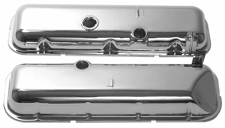 Chevy BBC 454 OEM Style w/Power Brakes Chrome Valve Covers -Short w/Baffled Hole