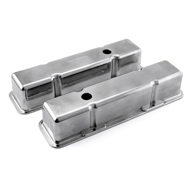 Chevy SBC 350 Polished Aluminum Plain Valve Covers - Tall w/ Hole