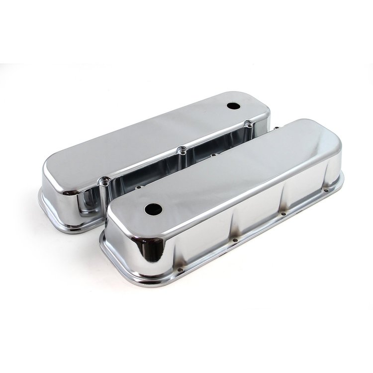 Chevy BBC 454 Chrome Aluminum Plain Valve Covers - Tall w/ Hole