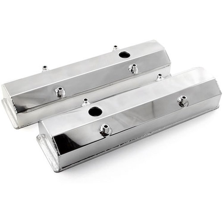 Chevy SBC 350 Polished Long Bolt Fabricated Valve Covers - Tall w/ Hole