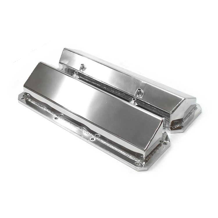 Ford 302 351C Cleveland Satin Fabricated Valve Covers - Tall w/ Hole