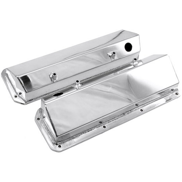 Ford 302 351C Cleveland Polished Fabricated Valve Covers - Tall w/ Hole