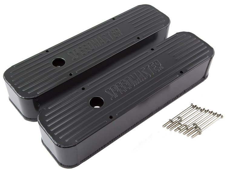 Chevy SBC 350 Black Anodized Fabricated Valve Covers - Tall w/ Hole