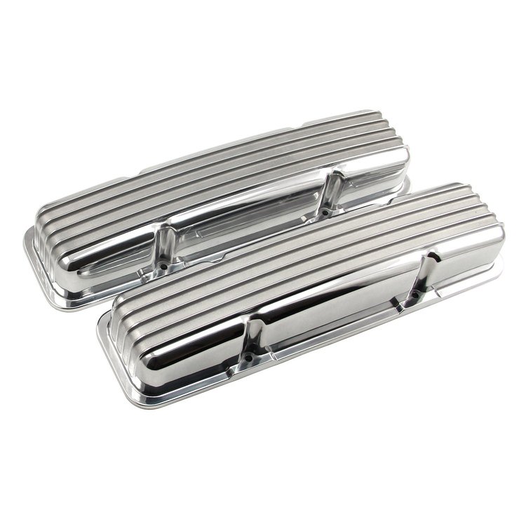 Chevy SBC 350 Classic Finned Aluminum Valve Covers - Short w/o Hole