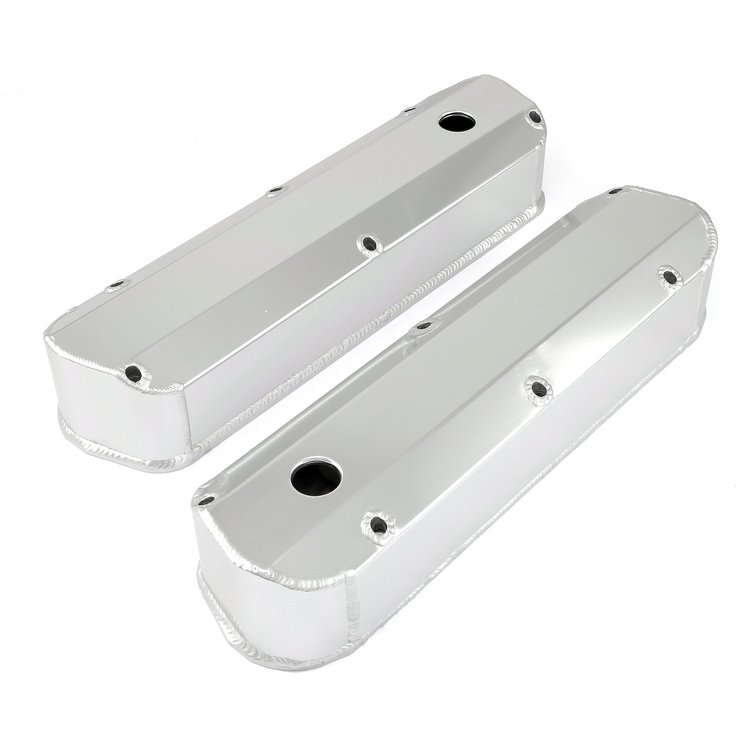 Ford SB 289 302 351 Windsor Anodized Fabricated Valve Covers - Tall LB w/ Hole