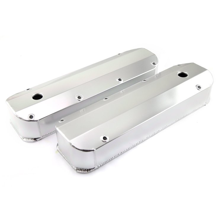 Ford BBF 429 460 Satin Long Bolt Fabricated Valve Covers - Tall w/ Hole