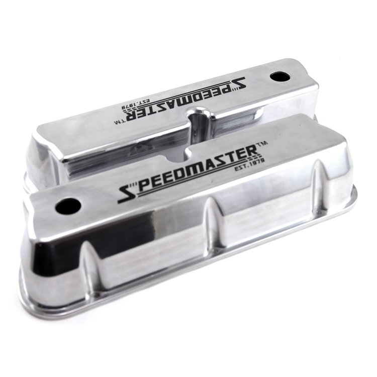 FORD SB 289 302 351W POLISHED ALUMINUM SPEEDMASTER BLACK LETTER VALVE COVERS