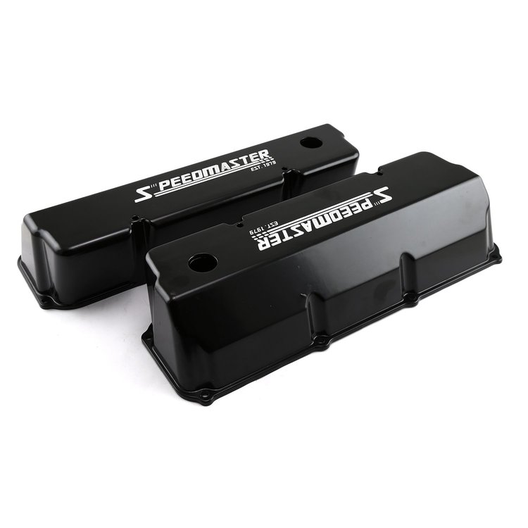 FORD 302 351C CLEVELAND SPEEDMASTER BLACK ALUMINUM VALVE COVERS - TALL W/ HOLE