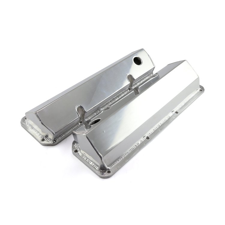FORD 302 351C CLEVELAND POLISHED FABRICATED VALVE COVERS -TALL W/ HOLE