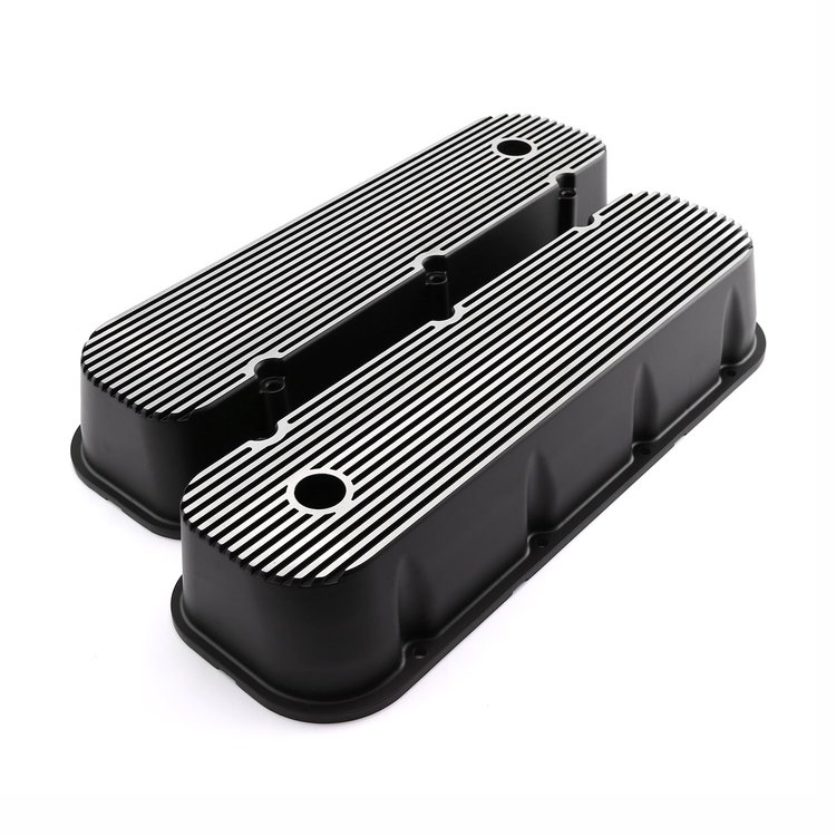 Black Finned Cast Aluminum Valve Covers Big Block Chevy