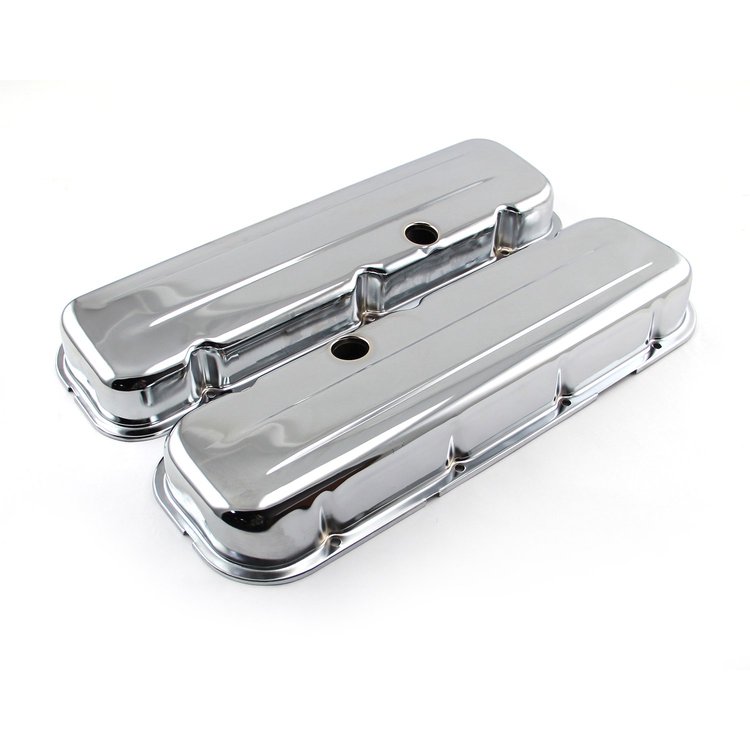 PCE314.1041.01 Chevy BBC 454 Chrome Steel Valve Covers - Short w/ Baffled Hole