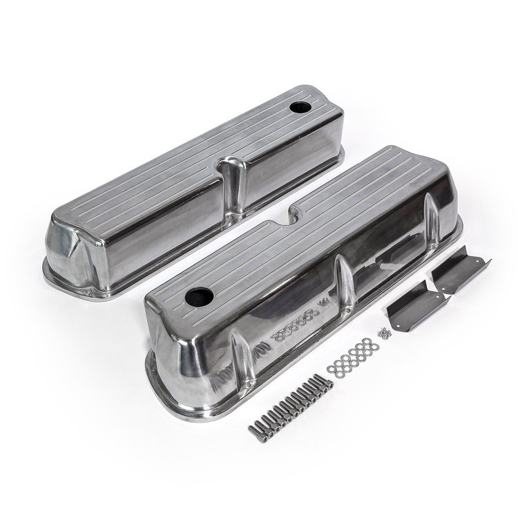 PCE314.1083.10 Ford SB 289 302 351 Windsor Polished Alum. Ball Milled Valve Covers Tall w/Hole