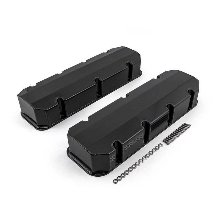PCE314.1111.03 Valve Covers Pair, without Breather Holes, Tall for Big Block Chevy 454 [Black]