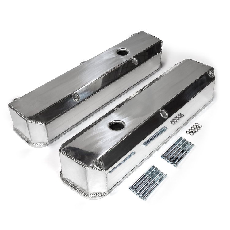 PCE314.1125.02 Mopar Chrysler SB 318 340 360 Fabricated Valve Covers Tall Polished w/ Hole