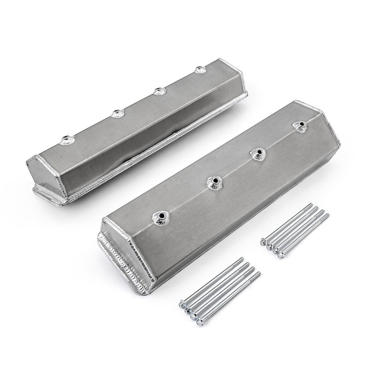 PCE314.1137.02 Valve Covers Pair, without Breather Holes, Tall Centerbolt for Small Block Chevy Vortec [Satin]