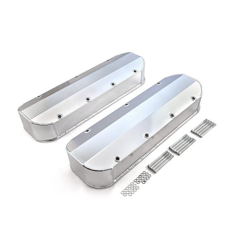 PCE314.1160.01 Chevy BBC 454 Long Bolt Fabricated Valve Covers Satin Tall w/o Hole