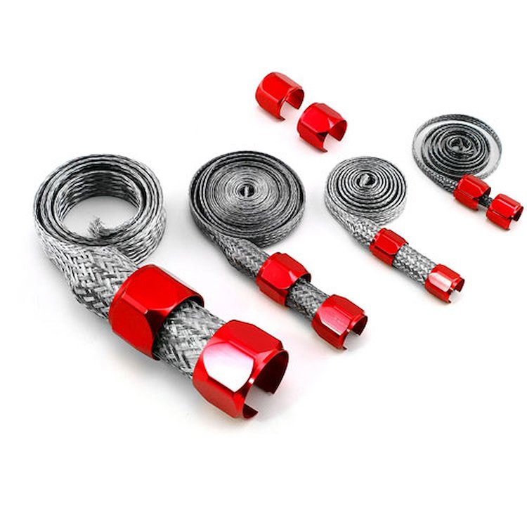 Universal Stainless Steel Braide Hose and End Sleeve Kit - Red