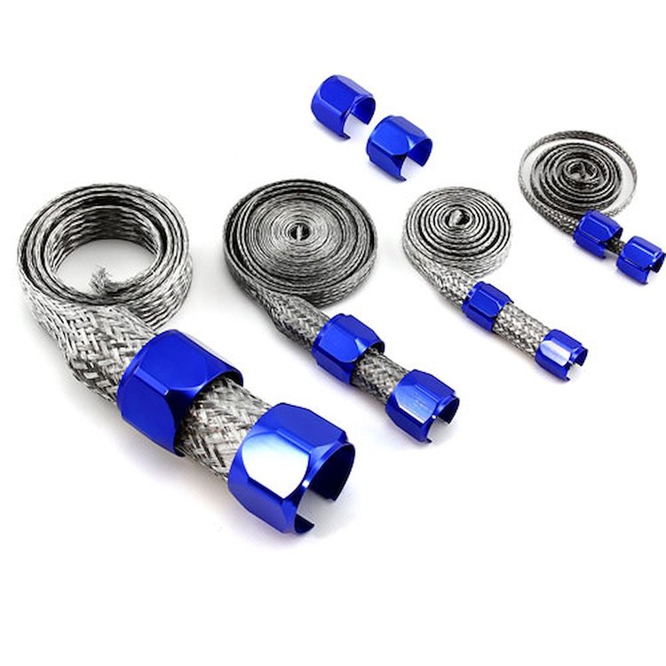 Universal Stainless Steel Braide Hose and End Sleeve Kit - Blue