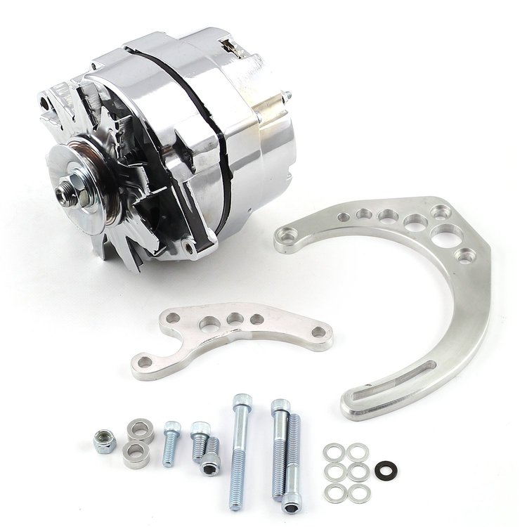 Chevy SBC Camel Hump Fuelie 100 Amp 3 Wire Alternator / LWP Billet Bracket Kit