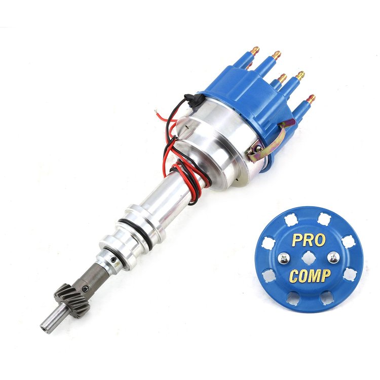 PCE376.1222.02 Ford 351c Cleveland 460 8020 Series Pro Billet Ready to Run Distributor Blue