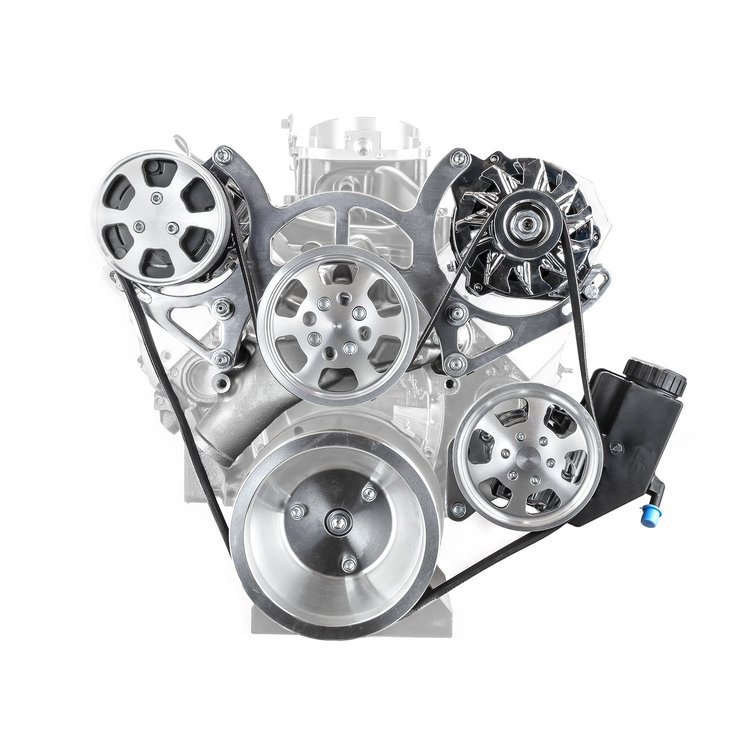 PCE415.1051 Chevy SBC 350 Aluminum Serpentine Complete Engine Pulley & Components Kit