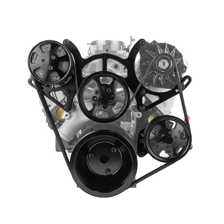 Billet Aluminum Serpentine Pulley Kit Small Block Chevy [Black]