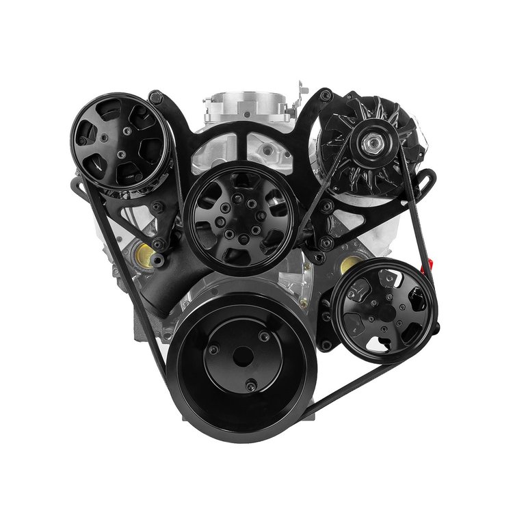 PCE415.1028.02 Complete Serpentine Belt Drive System Kit Small Block Chevy 350 [Black]