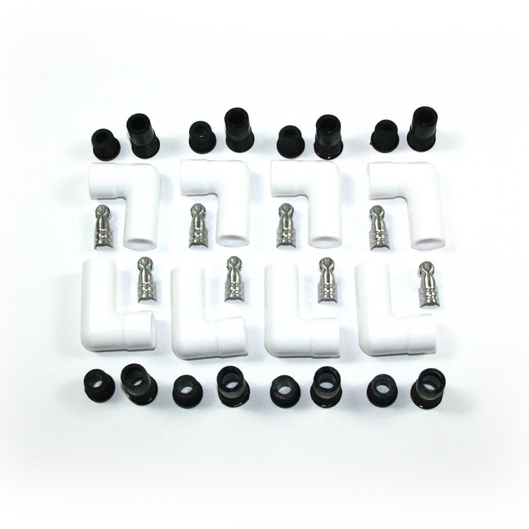 White Ceramic Spark Plug Boots - 90 Degree - Fits 8 mm Wire - Set of 8