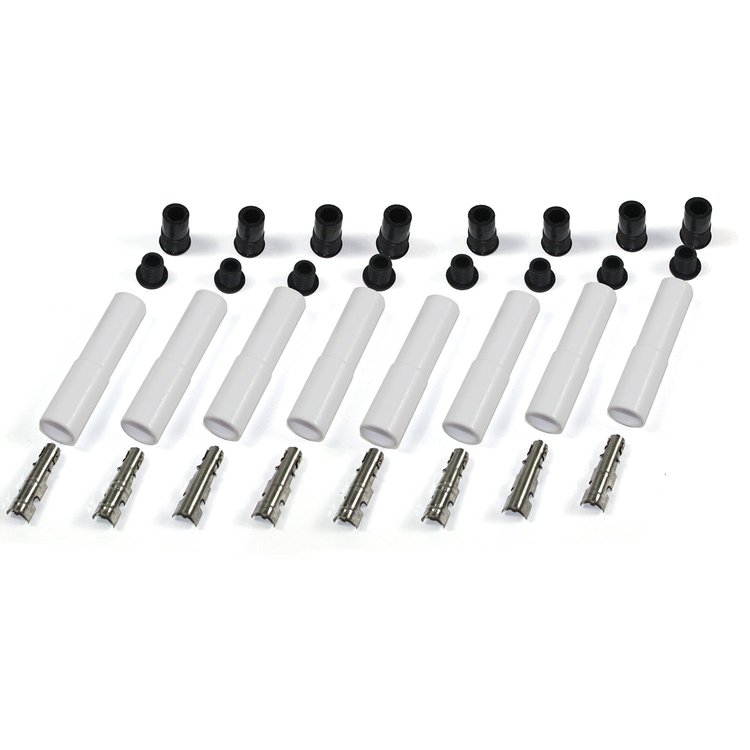 White Ceramic Spark Plug Boots - Straight - Fits 8 mm Wire - Set of 8