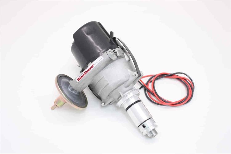 PerTronix D172409 Flame-Thrower Electronic Distributor Cast British 25D 4 cyl Plug and Play with Ignitor Vacuum Advance Side Cap