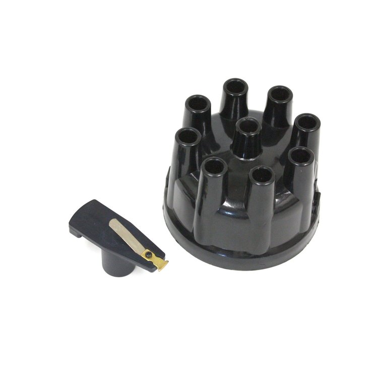 Flame Thrower Black Distributor Cap and Rotor Kit for 8-Cylinder Ford Cast Distributor